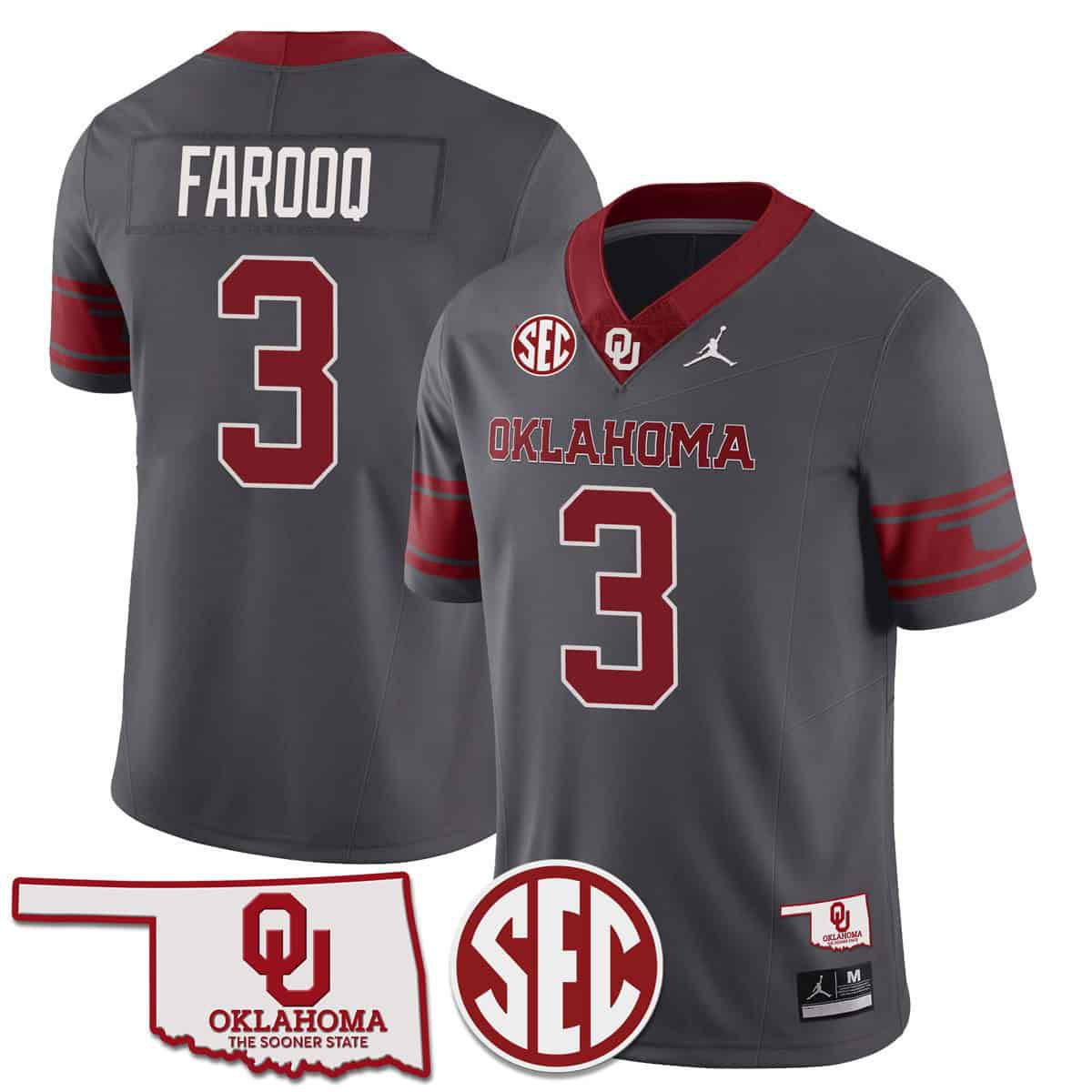 Men Oklahoma Sooners #3 Farooq Grey 2024 SEC Patch Vapor Premier Limited NCAA Jersey